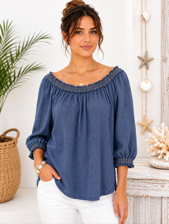 Max Studio Tops - MAX STUDIO | Blue Off Shoulder Peasant Blouse | Size Small | Romantic Top